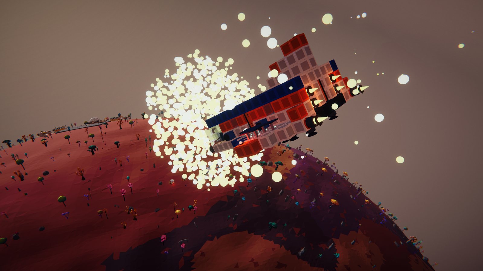 A ship breaking apart in a cloud of debris above the planet